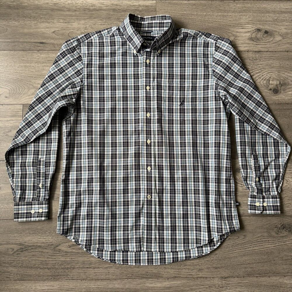Nautica Men’s Navy Plaid Button-Down Shirt - Size Large
